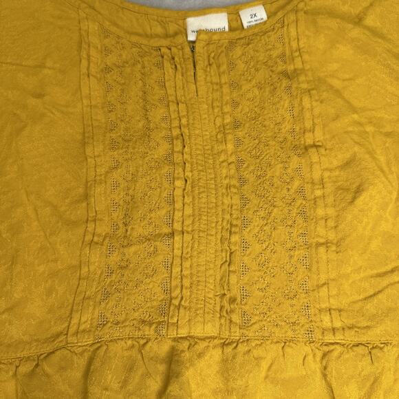 Westbound Woman Blouse Shirt Women's 2X Tiered Mustard Yellow 3/4 Sleeve Flowy - Picture 4 of 11